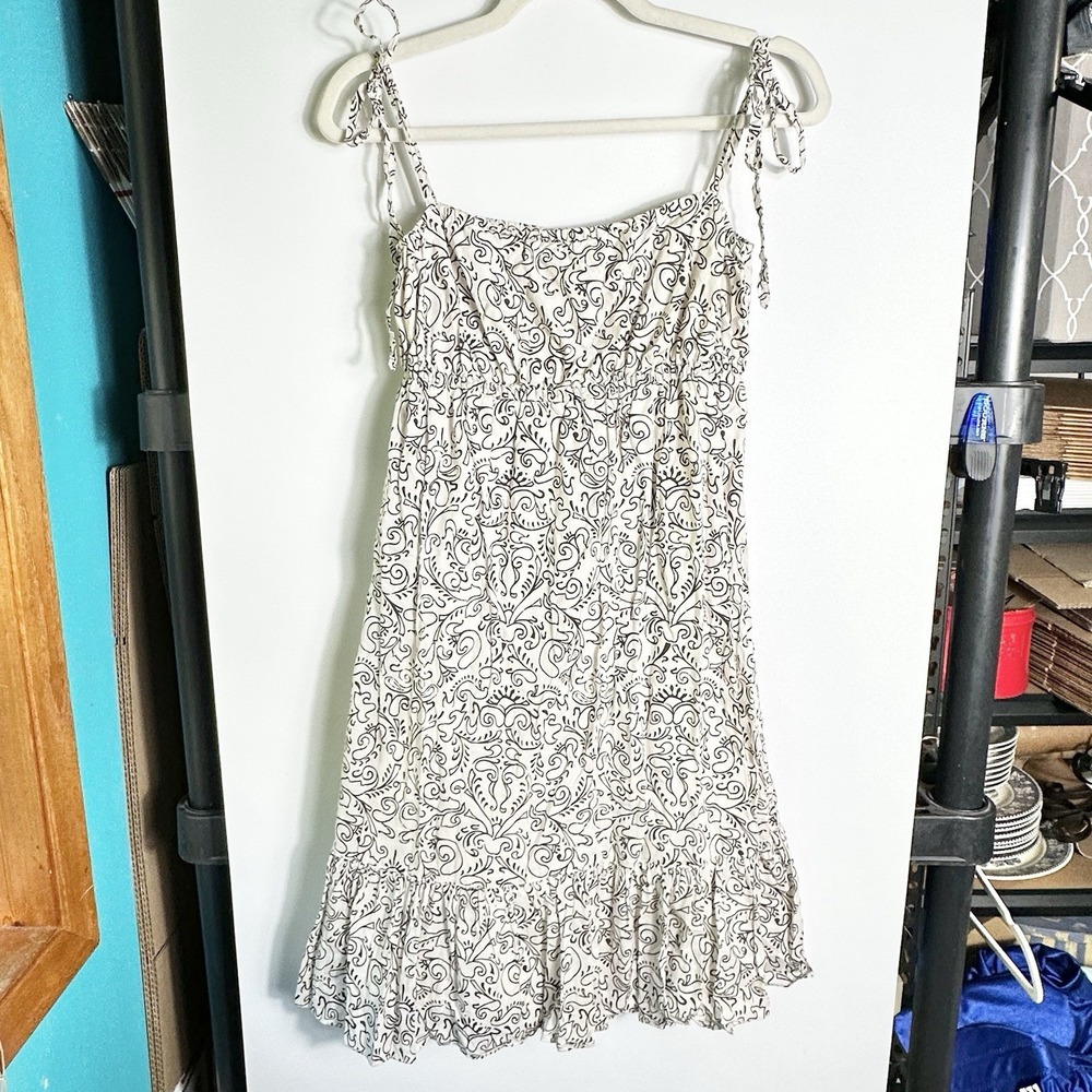 Y2K J.Crew Floral Scroll Tie Strap Sundress Ivory Brown Womens *XS-Read* Vintage